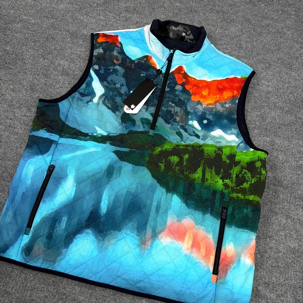 Greyson Golf Painted Mountain Yukon 1/2 Zip‎ Hybrid Vest Mens XL Watercolor